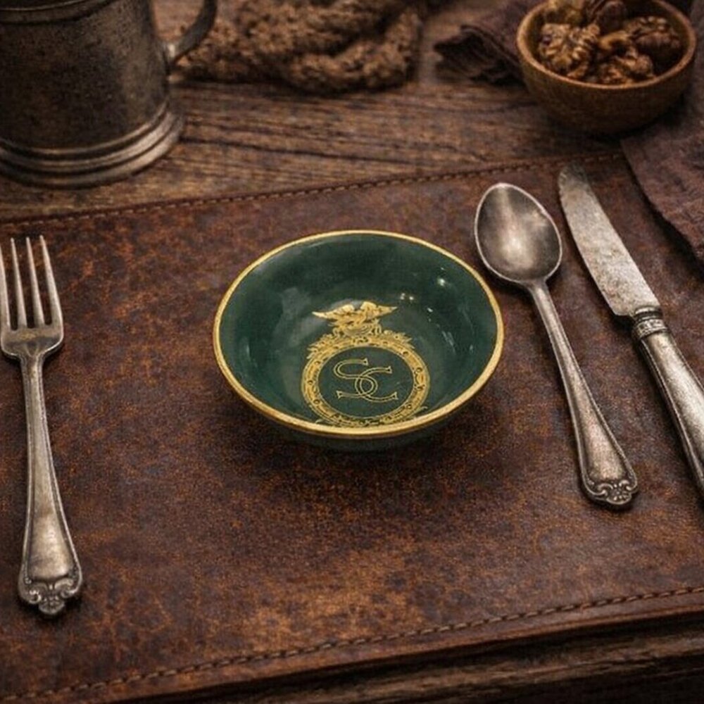 Mayer China Green Gold SC Crest 1960's Fruit Dessert Bowl